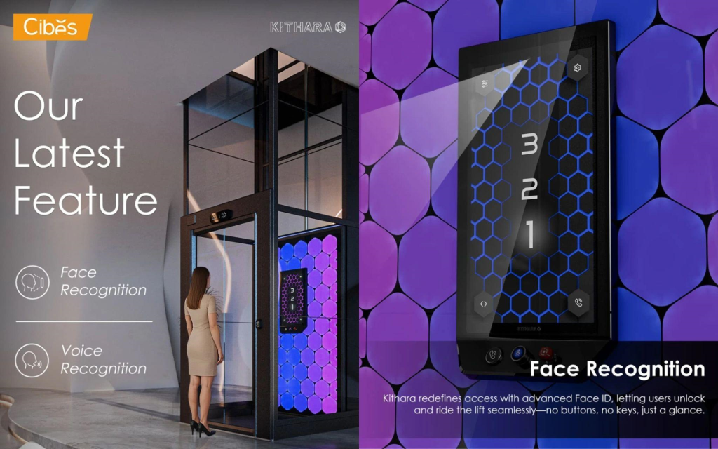 Kithara Lift ลิฟท์บ้านอัจฉริยะจาก Cibes Lift มีระบบจดจำใบหน้าในการเปิด-ปิดประตูลิฟท์เพื่อความเป็นส่วนตัวของผู้ใช้งาน